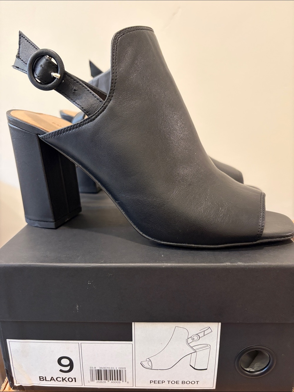 Banana Republic Black Peep Toe Block Heel Slingback Bootie
